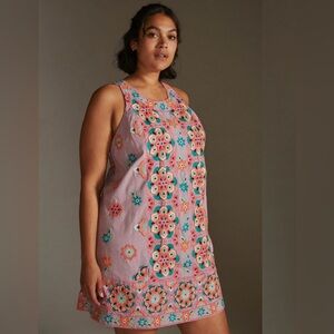 NWT Anthropologie- Embroidered and Beaded  Mini Shift Dress. Size 14